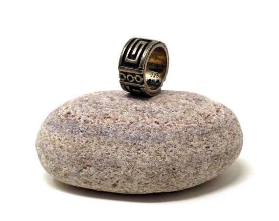 Vintage Shadow Box Ring Wide Band 925 Silver Taxco Mexico Tribal Geometric Ring Mid Century Sterling Silver Thick Band Men's Ring Size 6 1/2