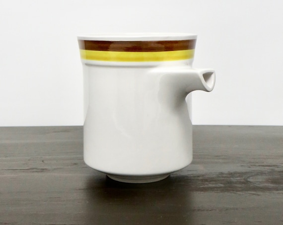 Vintage Creamer Mikasa Light N’ Lively White with Yellow and Brown Striped Rim 1970s Modernist