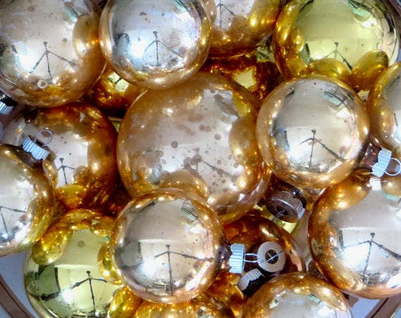 Vintage Gold Christmas Balls Lot of Coppery Mid Century Ornaments Assorted Sizes & Warm Gold Hues