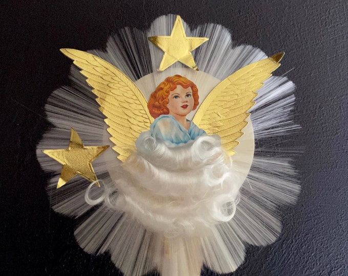 Vintage Angel Topper Homemade Tree Topper Collage Cut Out Red Etsy