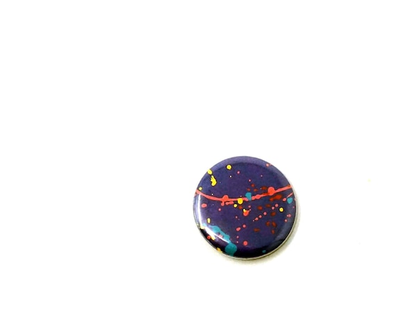 Vintage Splatter Paint Button Purple 80s Pinback Rainbow Drip Paint Pin Pollack Inspired