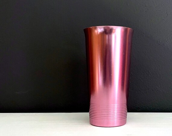 Vintage Aluminum Cup Pink Tumbler Anodized Metal Barware Retro 50s Drinkware Fuschia Metallic Sheen Single Tall Tumbler