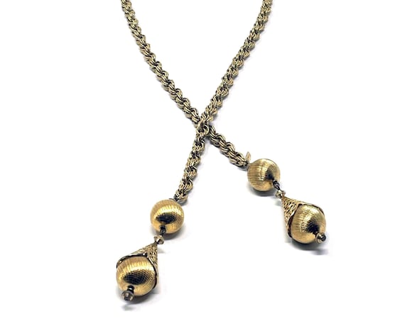Vintage Bolero Necklace Monet Costume Jewelry Gold Toned Lariat Style Necklace Long Wrap Around Chain Double Links Rare Jewelry Mid Century
