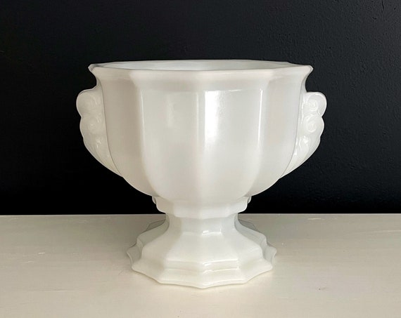 Vintage Milk Glass Footed Bowl White E.O. Brody Co MJ-46 J-2537 Compote Fluted Opaque Glass Urn Shaped Vase Floral Design Base or Fruit Bowl