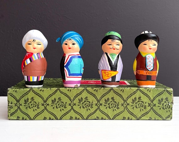 Vintage Chinese Figurines Huishan Clay People Tiny Bold Colored Figures Four Traditional Chinese Folk Art From Wuxi Jiangsu Province China