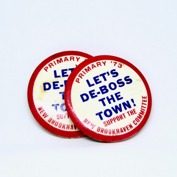 Vintage Brookhaven Town Primary 1973 Pin De-Boss The Town Local Long Island Politics 1970s