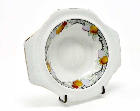 Vintage Art Deco Bowl Solian Ware Soho Pottery Fruit Pattern 1930s Octagonal Dish