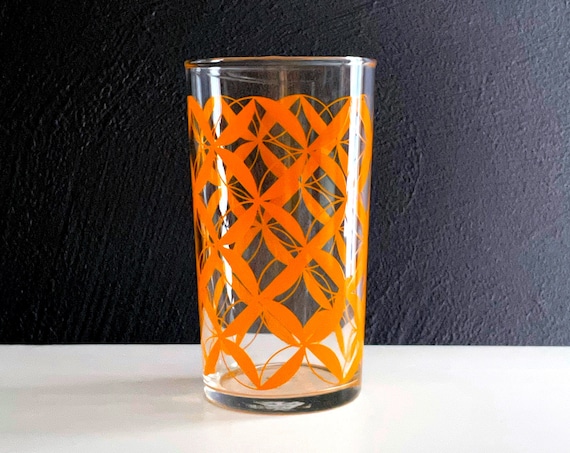 Vintage Libbey Glass Orange Circles Pattern Interlocking Rings Print Tall Tumbler Wedding Ring Pattern Glassware
