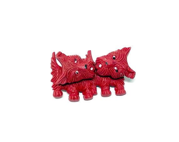 Vintage Red Dog Pin 2 Scotty Dogs with Rotating Heads Celluloid Brooch 30s S.S. Kresge Co Pin Up Pups Kitsch Costume Jewelry Dog Lover Gift