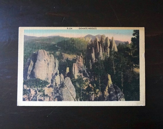 Vintage Postcard South Dakota Granite Needles Photograph Black Hills SD Rushmore Photo Image Unused Post Card Americana Tourist Attraction