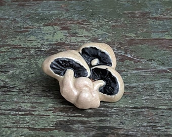 Vintage Mushroom Brooch Ceramic Glazed Off White with Navy Blue Caps 3 Mushrooms Pin Woodland Costume Jewelry Anne Rice Handmade Ceramics
