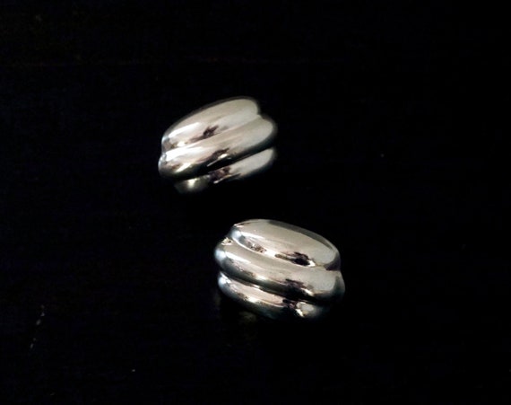 Vintage 925 Silver Earrings Taxco Mexico Sterling Post Back Earrings 1980s Hollow Sterling Silver Modernist Jewelry