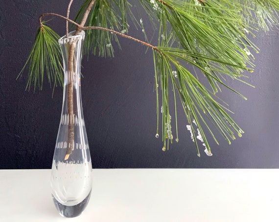 Vintage Bubble Vase Kosta Boda Signed LH 1331 Swedish Art Glass Clear Vase Single Stem 9” Vicke Lindstrand Design Controlled Bubbles Glass