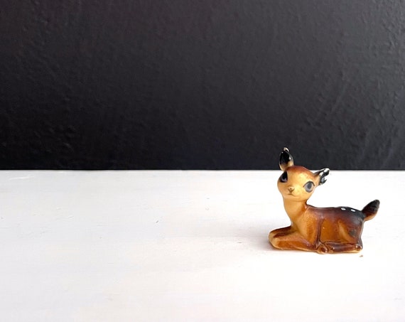 Vintage Tiny Deer Miniature Plastic Doe Cute Fawn Kitsch Baby Deer Collectible 60s Cartoon Woodland Creature Big Eyed Deer Bambi Look Alike