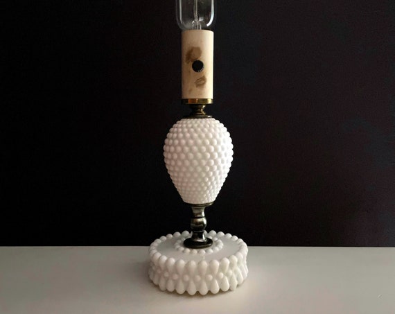Vintage Hobnail Lamp Milk Glass White Table Lamp Small Bedside Light Vanity Lamp No Shade
