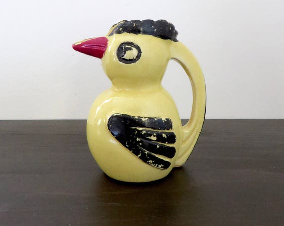 Vintage Bird Creamer Yellow Black Small Pitcher Art Deco Chicken 1930s