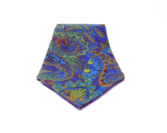 Vintage Paisley Tie Very Wide Necktie Greens Purple Blues Bold Statement Tie Hand Made 1960s Cotton Brocade All Over Pattern Tie OOAK