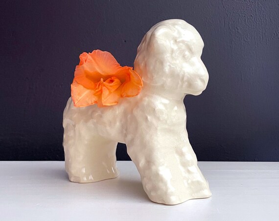 Vintage Lamb Plant Pot Off White Glazed Ceramic Sheep with Bow Lamb Vase or Catch All Pottery Ewe Farm Animal Nursery Decor Easter Lamb