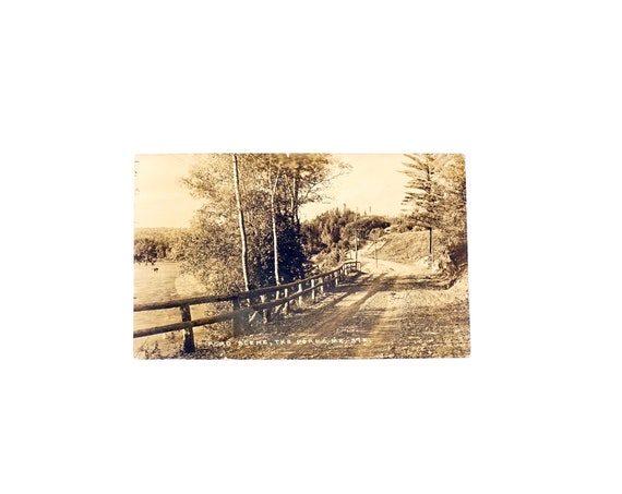 Antique Postcard Maine Road Scene The Forks ME Real Photograph Post Card Eastern Illustrating Co Belfast Maine Unused RPPC R Herman Cassens