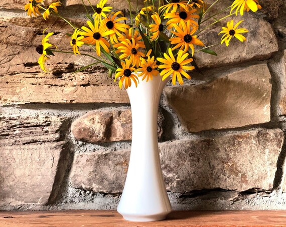 Vintage Vase White Porcelain Tall Flared Flower Vase by Hutschenreuther 1814 Glossy Tall Vase 1970s