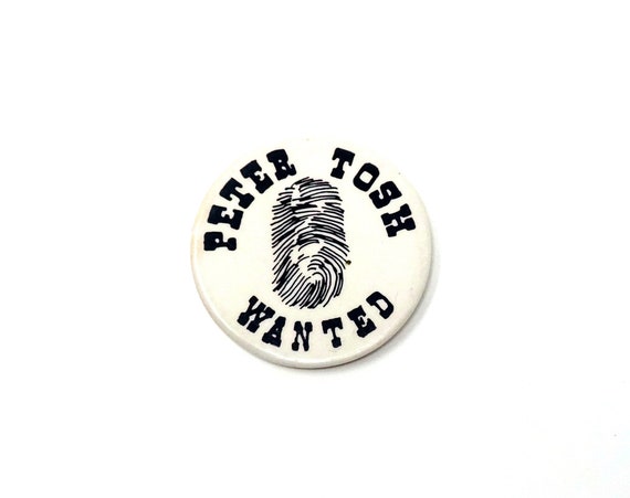 Vintage Peter Tosh Button Original 1981 Wanted Dread And Alive Album Pinback White Black Fingerprint Rare Concert Tour Reggae Collectible