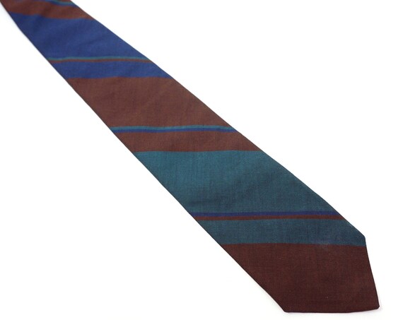 Vintage Tie Hunter Green Brown Blue Tie Diagonal Stripe Necktie Polo by Ralph Lauren Cotton Tie