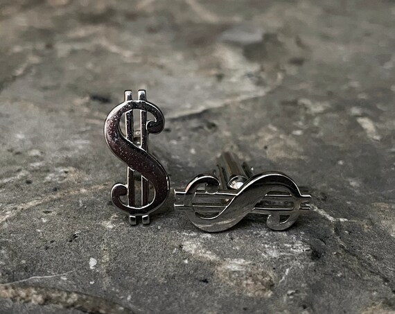 Vintage Cufflinks Dollar Sign Silver Toned Cuff Links by Swank 1970s Money Themed Men's Jewelry for Him Gift For Dad