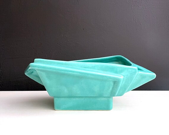 Vintage Aqua Planter California Pottery Plant Pot Asymmetrical Rectangle Planter Turquoise Blue Ceramic Small Pot Mid Century Rare Style H16