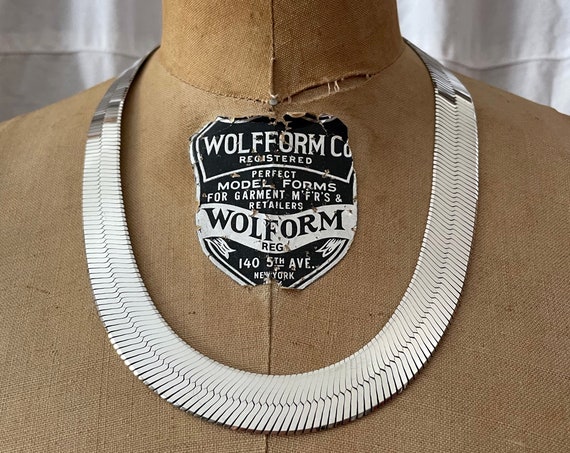 Vintage Herringbone Necklace Sterling Very Wide 7mm Chain 925 Snake Look Necklace Reflective Silver Jewelry Italian Lobster Clasp 20" Length