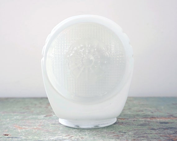 Vintage Glass Shade Wall Sconce Art Deco Opaque White Streamlined Globe Clear Daisy Grid Texture Headlight Style One Sided Wall Fixture 30s