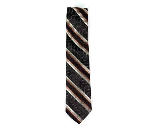 Vintage Necktie Brown Diagonal Stripe Tie Delio Collection Schiaparelli Tie Mid Century Polyester Tie Earth Tones Menswear