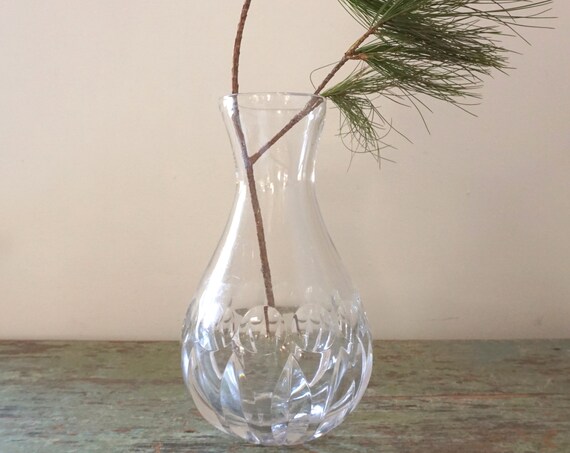 Vintage Cut Glass Carafe Heavy Clear Glass Wine Decanter Liquor Storage without Stopper Juice Carafe or Vase Polka Dot Design Deep Cut Glass
