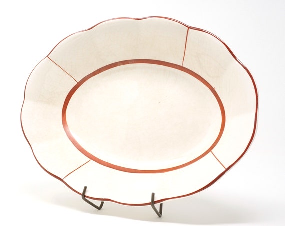 Vintage Petalware Bowl Rare Red Rim Pacific China W.S. George Georgette Scalloped Semi-Porcelain Dinnerware Serving Piece Maroon Edge Crazed