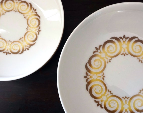 Vintage Alhambra Bowls Set Tribal Look Pattern Dinnerware Yellow Brown 1970s Noritake Expressions China Japan Large Serving Bowl Individual