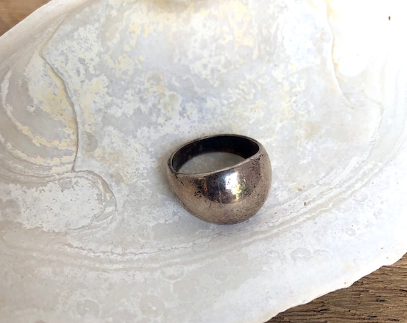 Vintage Silver Ring Convex Wide Face Silver Dome Ring Size 5 925 Sterling Silver Modernist Style Jewelry Simple Ring Marked "A"
