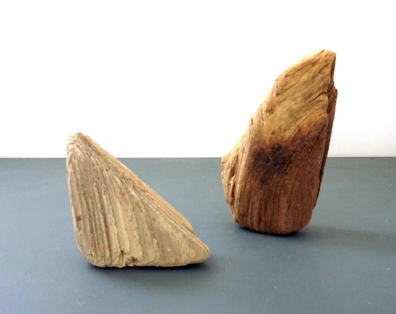 Driftwood Pieces Sea Worn Sun Bleached Pair Lumber Chunks Triangular Wood Grain Beach Find Long Island Sound Salvaged Supply Found Objects