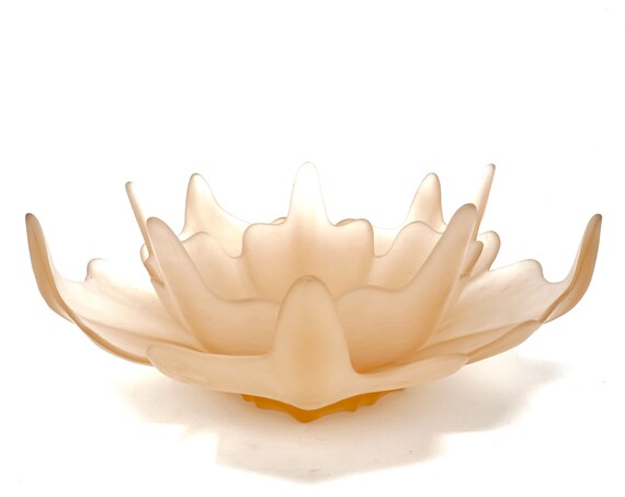 Vintage Blush Glass Viking Lotus Bowls Champagne Pink Frosted Glass Epic Stockholm Art Glass 1970s