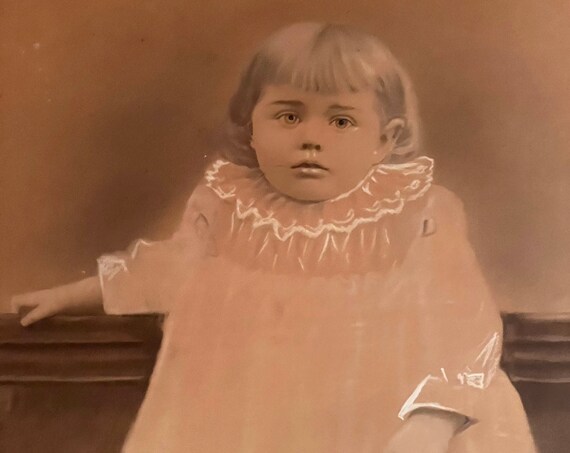 Antique Portrait Little Girl Spooky Toddler Child Charcoal Drawing Wood Frame Large Wall Art OOAK Historical New England Farmhouse VT As Is