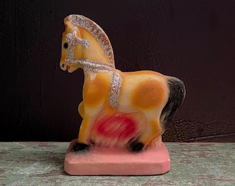 Vintage Chalkware Pony Pink Orange with Silver Glitter Reigns '40s Carnival Prize Chalk Ware Horse Plaster Equestrian Souvenir Carousel Pony
