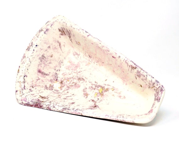 Vintage Pottery Dish Marcia California Wedge Shape Bowl Purple Gold Splatter Ware Handpainted Ceramic Mid Century Pie Shape Trinket Catchall