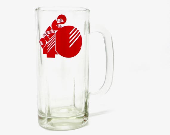 Vintage Disco Beer Mug Glass Red Disco 49 1970s Pint Glass Handle Glassware