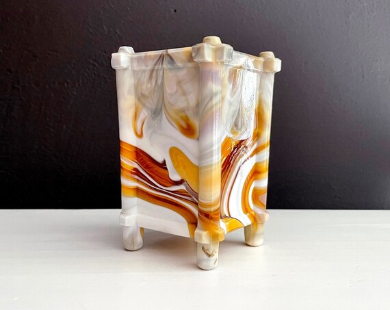 Antique Spill Vase Sowerby Caramel Slag Glass 1880's Pattern No 1223 Vase Malachite Glass Opaque Marbled Milk Glass Bud Vase HAS FLAWS