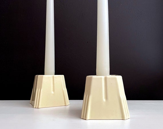 Vintage Candle Holders Deco Off White Pottery Candlesticks Candle-Lite National Porcelain Co Trenton NJ 1930s Ceramic Taper Holders Art Deco