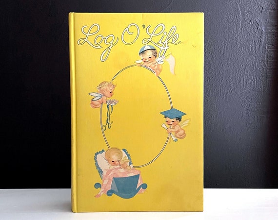 Vintage 1940s Baby Book Unused Log O’ Life Yellow Hardcover Record Journal Infant to Adulthood Photo Album Diary Autograph Book