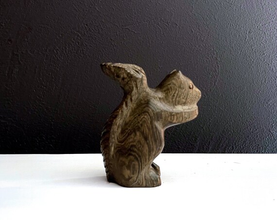 Vintage Wood Squirrel Small Carved Critter Rustic Primitive Forest Friend Handmade Weathered Grey Wood Grain Squirrel Lover Gift
