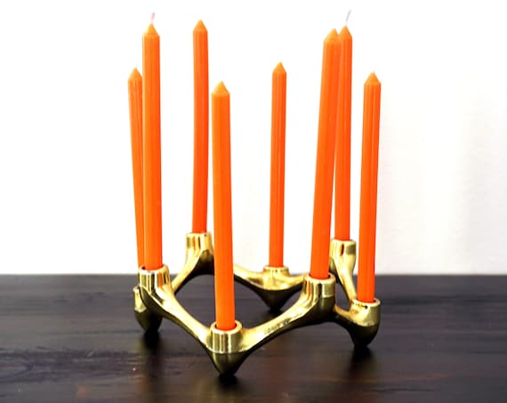 Vintage Candle Holder Danish Modern Dansk Jens Quistgaard Gold Tone Metal Candleholder 8 Small Taper Candles Ring Candle Wreath Mid Century