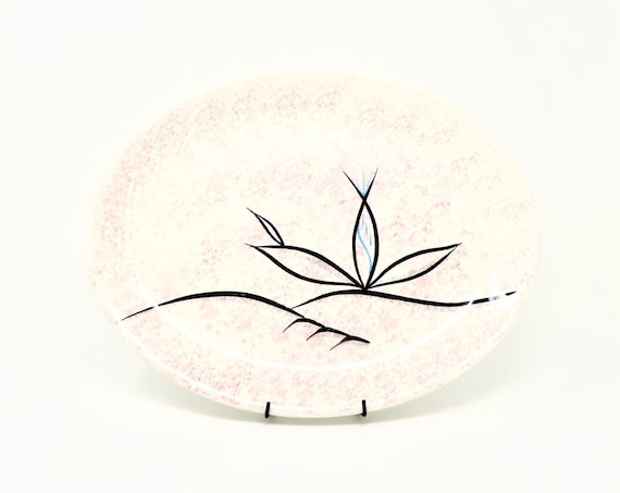 Vintage Platter Pink Black Aqua Hand Painted Design Granada by Nasco Mid Century Rare Serving Dish 1950s