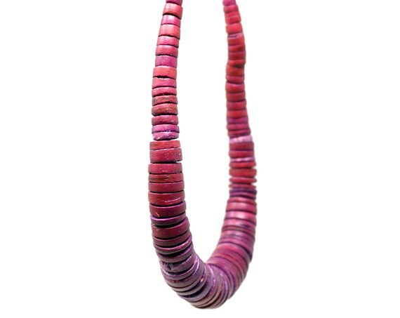 Vintage Purple Necklace Wood Disc Beads Graduated Ombre Look Plum To Fuschia Short Thick Necklace Stained Wood Jewelry Boho Coconut Stacked