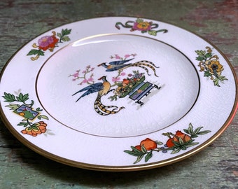 Vintage Bird Dish Pareek Plate 6" Johnson Bros Bread & Butter Plate Classic China Pattern Birds Asian Floral Cherry Blossom Gold Rim Crazed