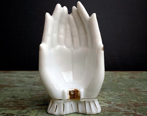 Vintage Hands Ash Tray Small White Opened Hands Ring Dish Porcelain Hands Gold Detail Small Dish Originally Intended As An Ashtray Japan